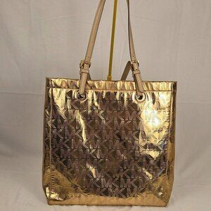 Michael Kors Rose Gold Metallic Logo Tote Bag